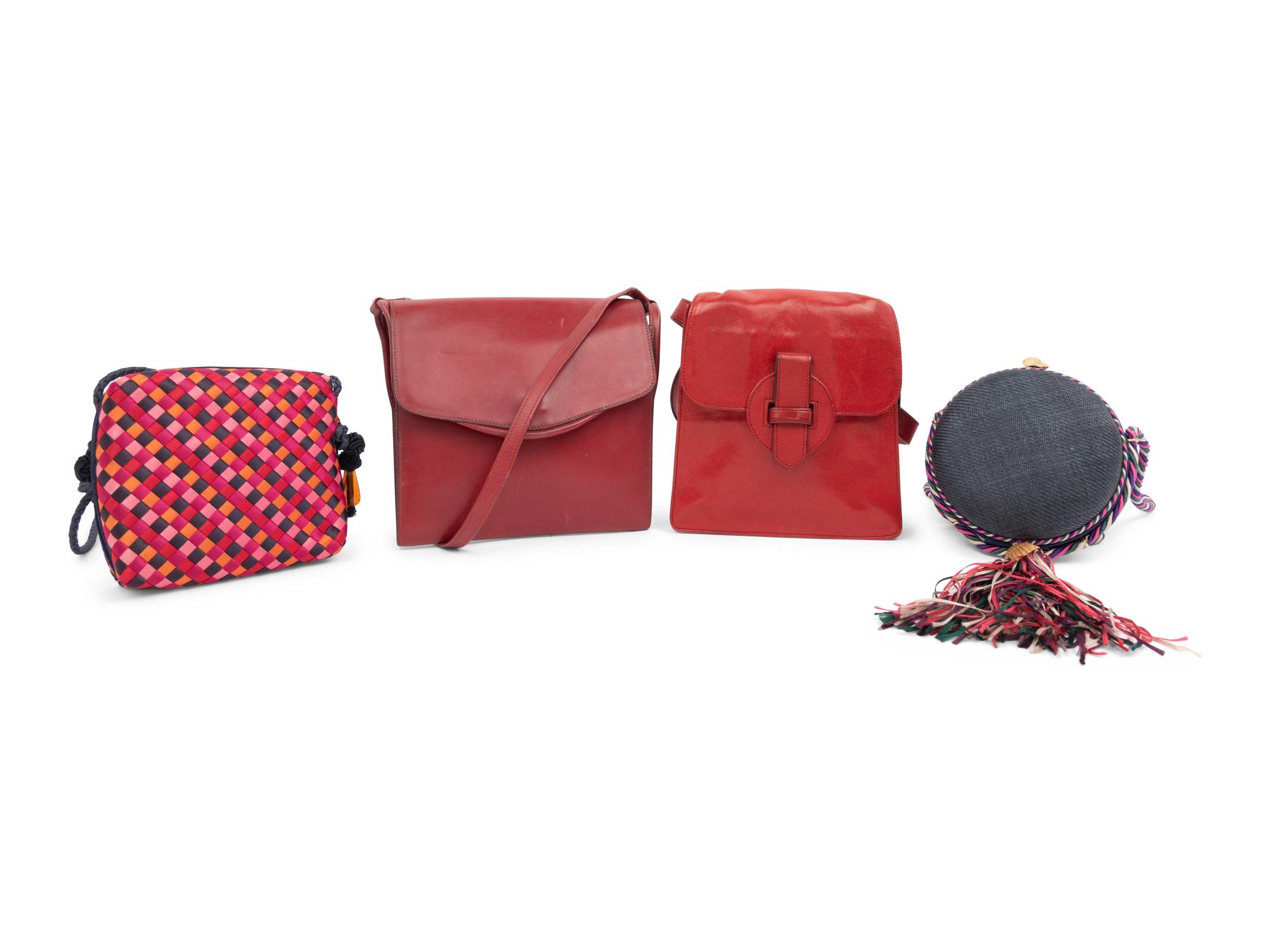 Four Designer Shoulder Bags: One Hermès, One Yves Saint Laurent, and Two Bottega Veneta, 1980-90s