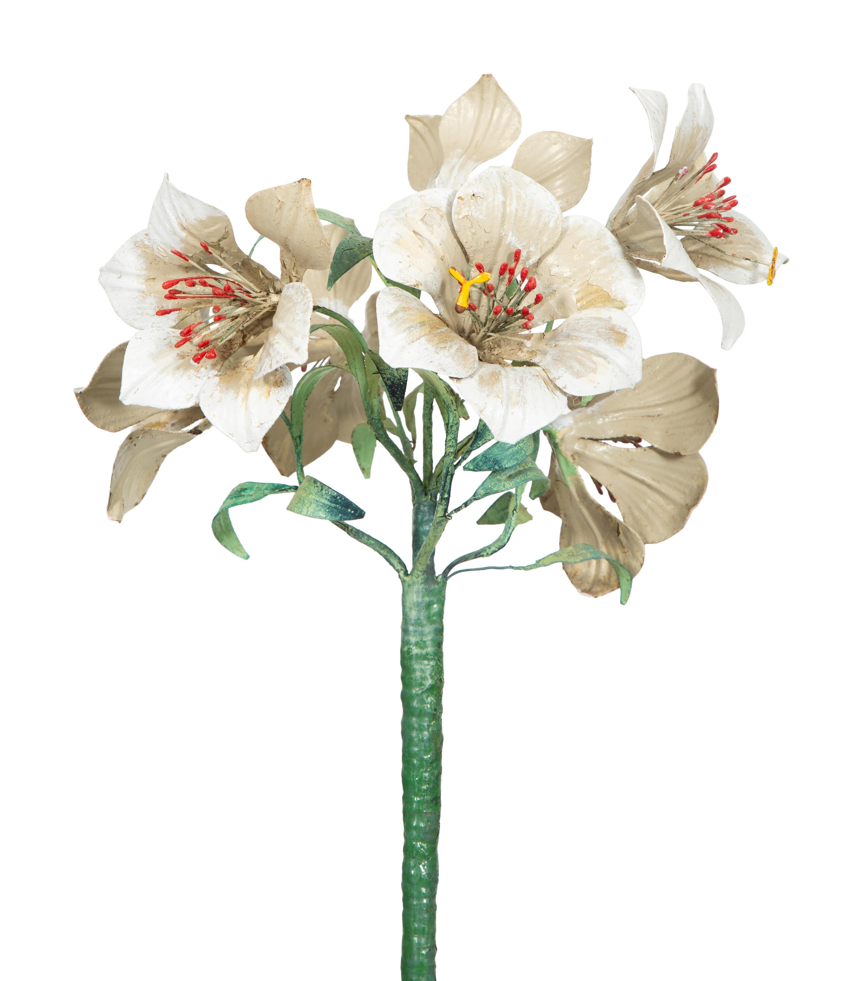 A Pair of Painted Tole Models of Amaryllis