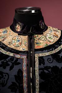 A Dark Navy Blue Ground Cut Velvet Silk Lady's Robe