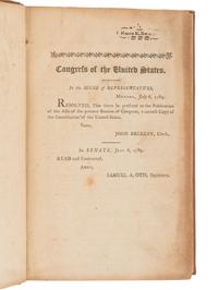 [US CONGRESS]. Acts Passed at the First Session of the Congress of the United States of America, Begun and Held at the City of New-York, on Wednesday the Fourth of March, in the Year M,DCC,LXXXIX . [ With: ] Acts of the Fifth Congress, 1797.
