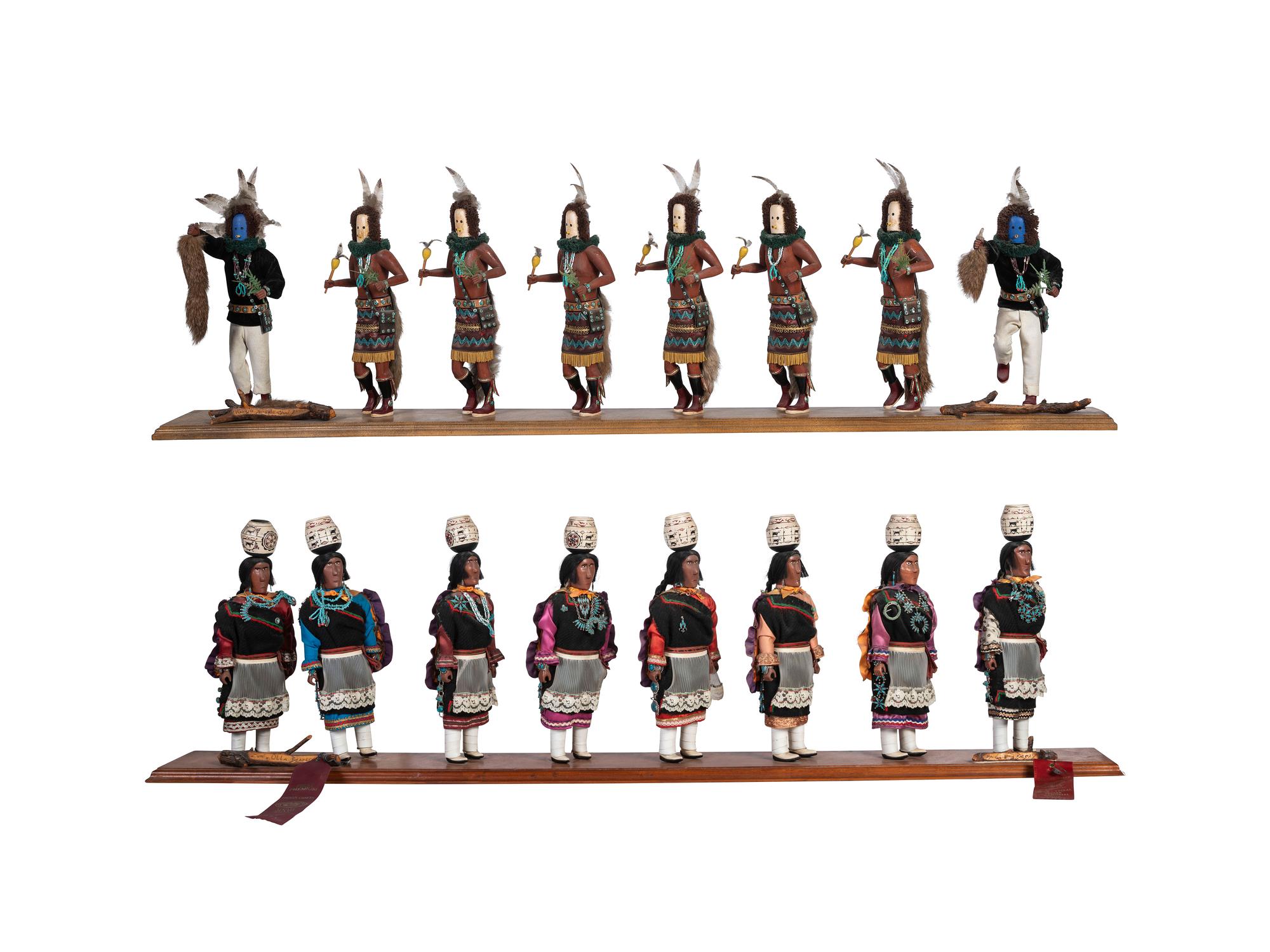 Award Winning Carvings, Zuni. Olla Bearers and Navajo Yei-e-be-chai Dance