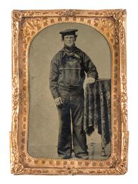 [CIVIL WAR]. CDV-sized tintype of a Union Navy seaman.