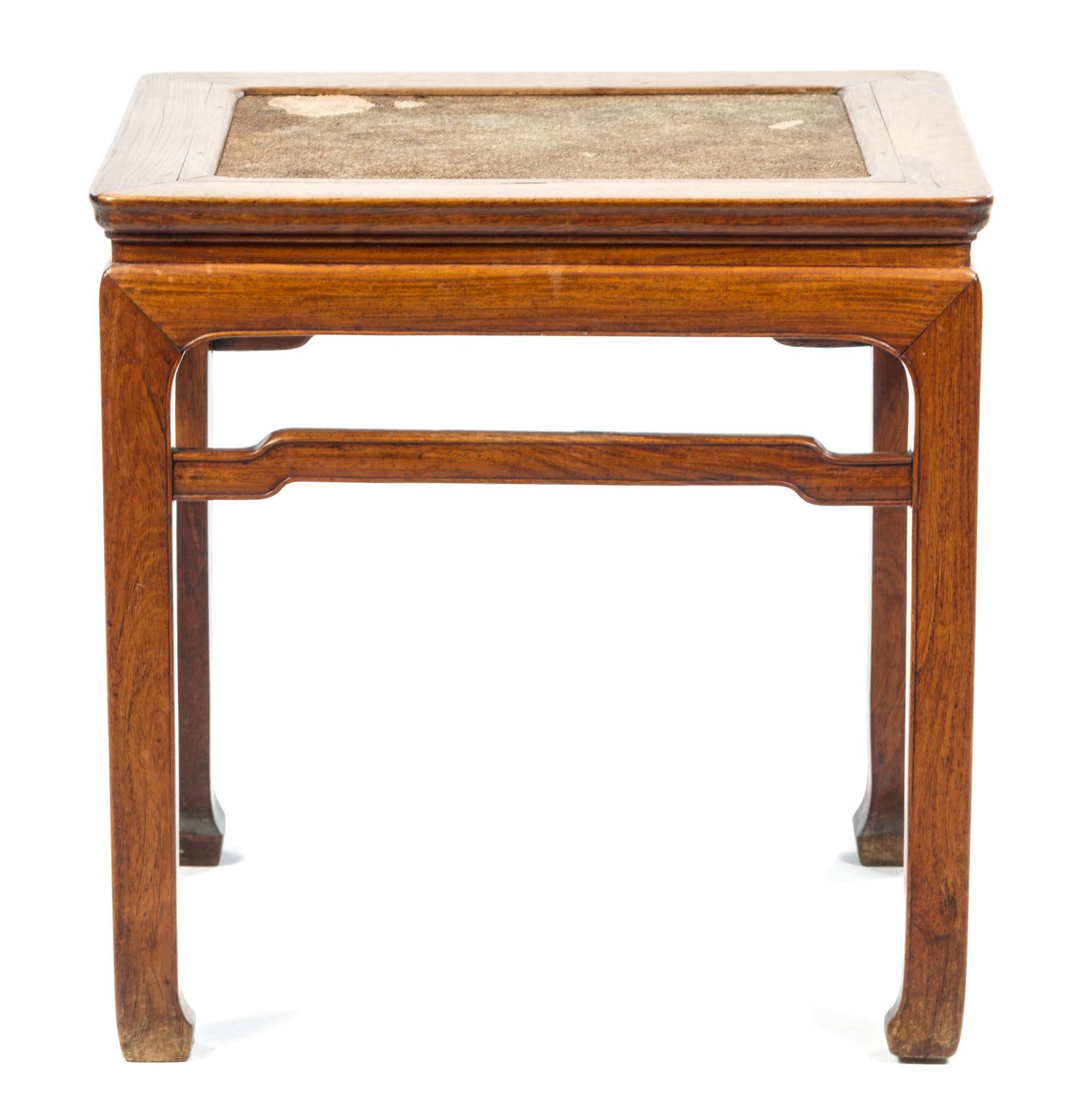 A Chinese Hardwood Stool LIKELY 19TH CENTURY OR EARLIER Height 19 3/8 x width 19 x depth 15 3/4 inches. — LIKELY 19TH CENTURY OR EARLIER