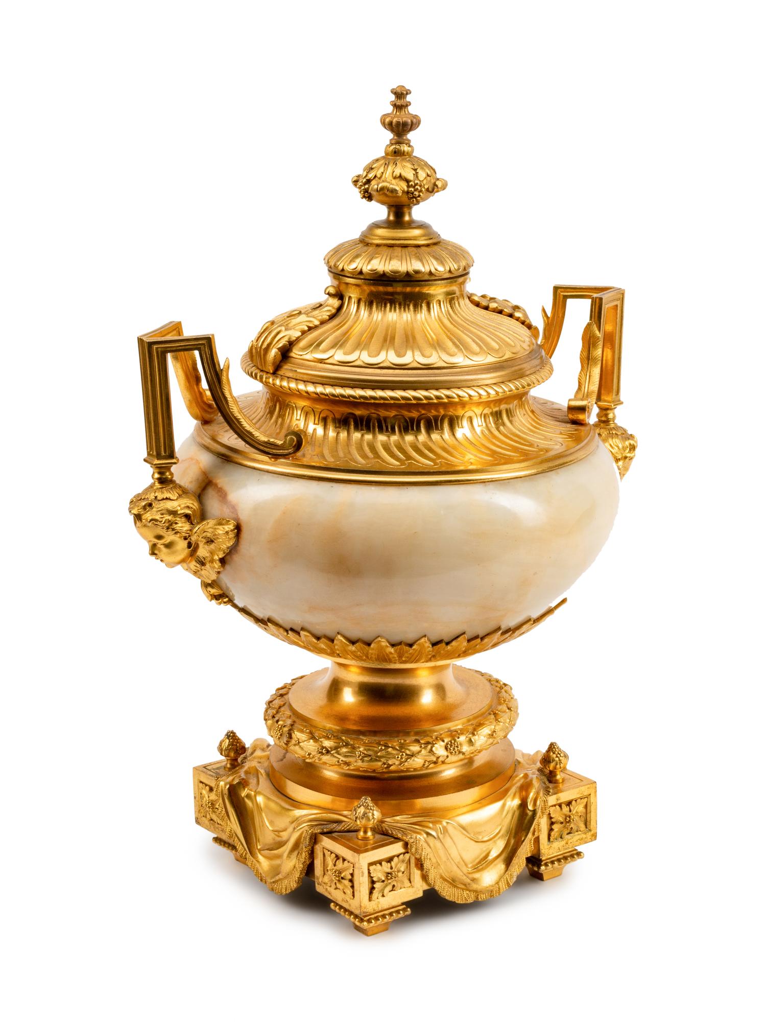 A Louis XVI Style Gilt-Bronze-Mounted Marble Urn