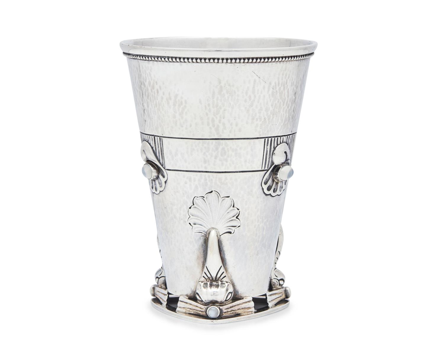 A Georg Jensen Silver and Moonstone Mounted Vase