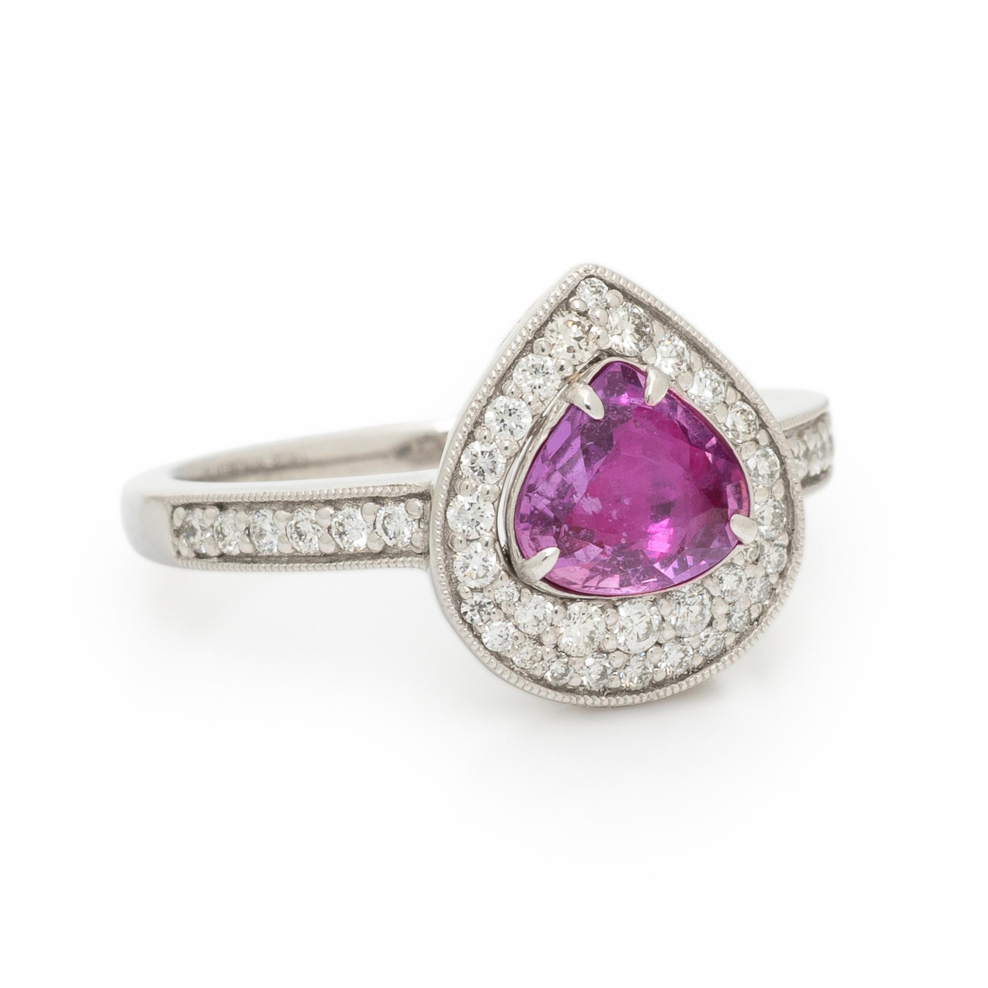 UNHEATED PINK SAPPHIRE, DIAMOND, AND PLATINUM RING
