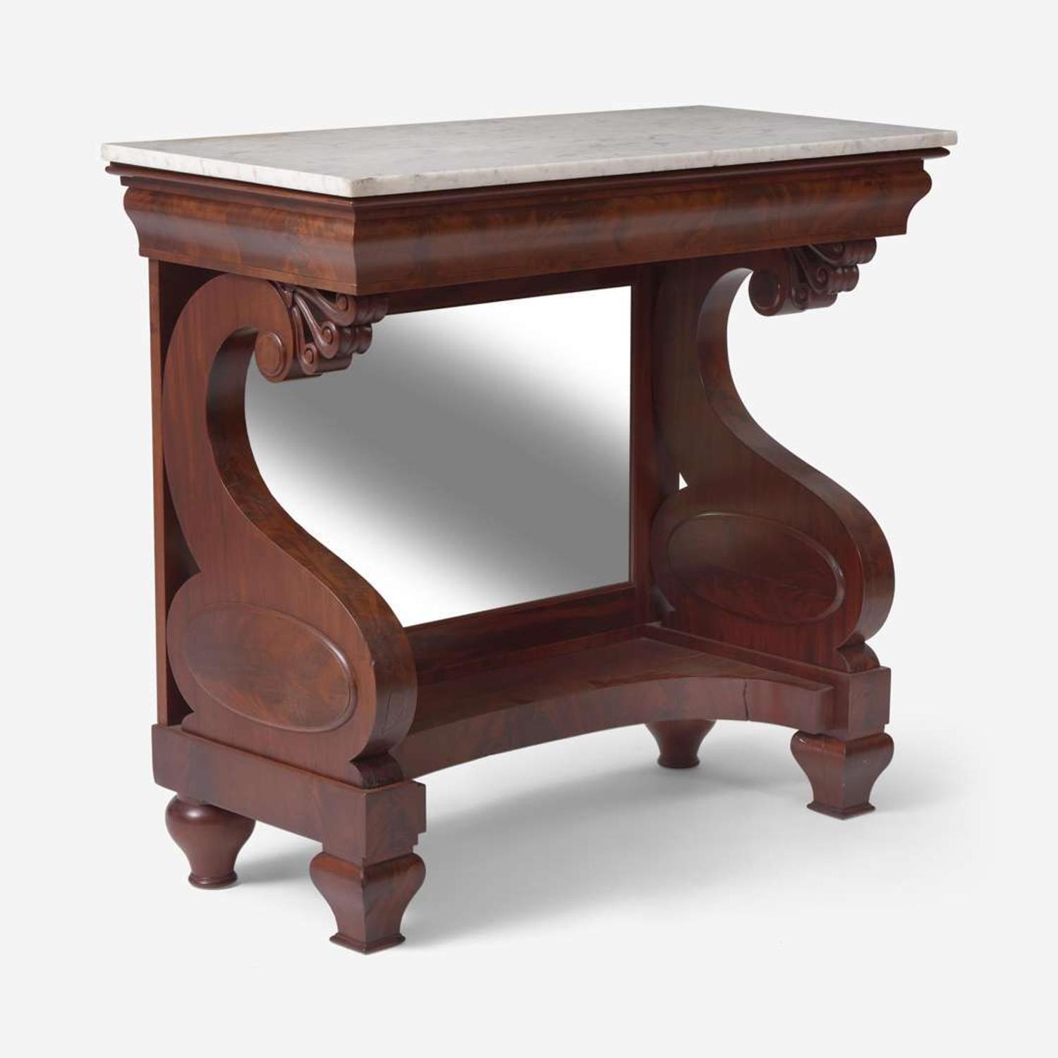 A Classical mahogany and marble top pier table Probably Philadelphia, PA, circa 1830-1840