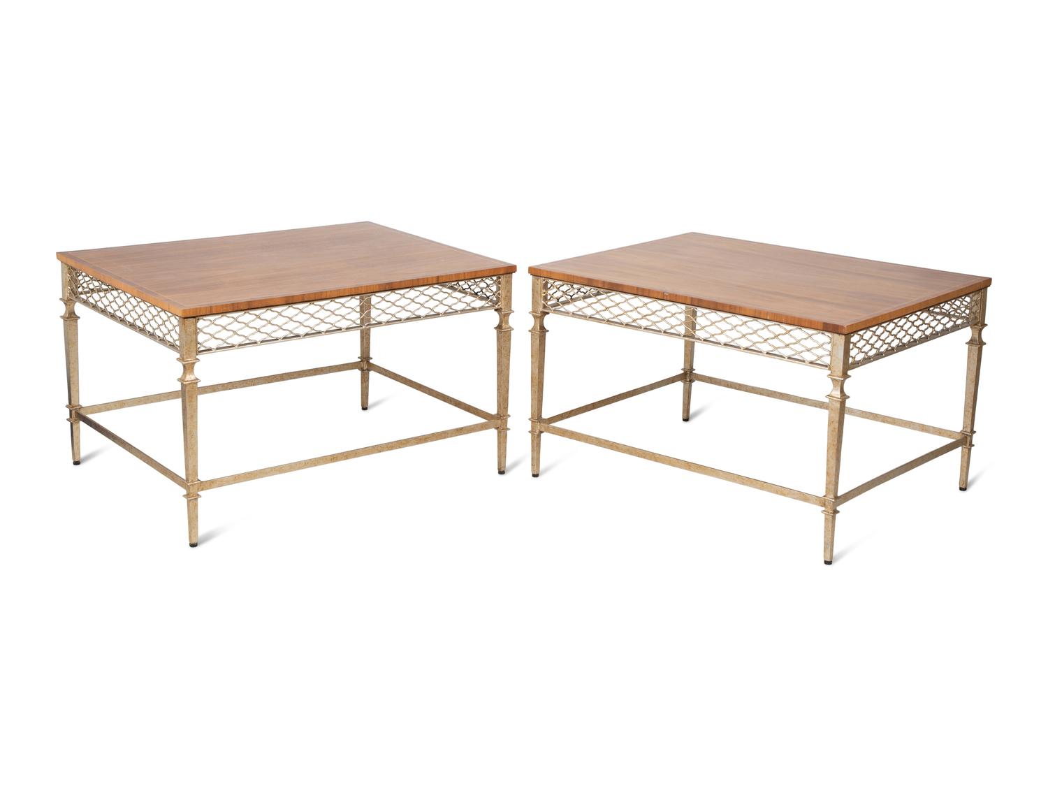 A Pair of Tommy Parzinger Style Mid Century Walnut Low Tables — 20TH CENTURY