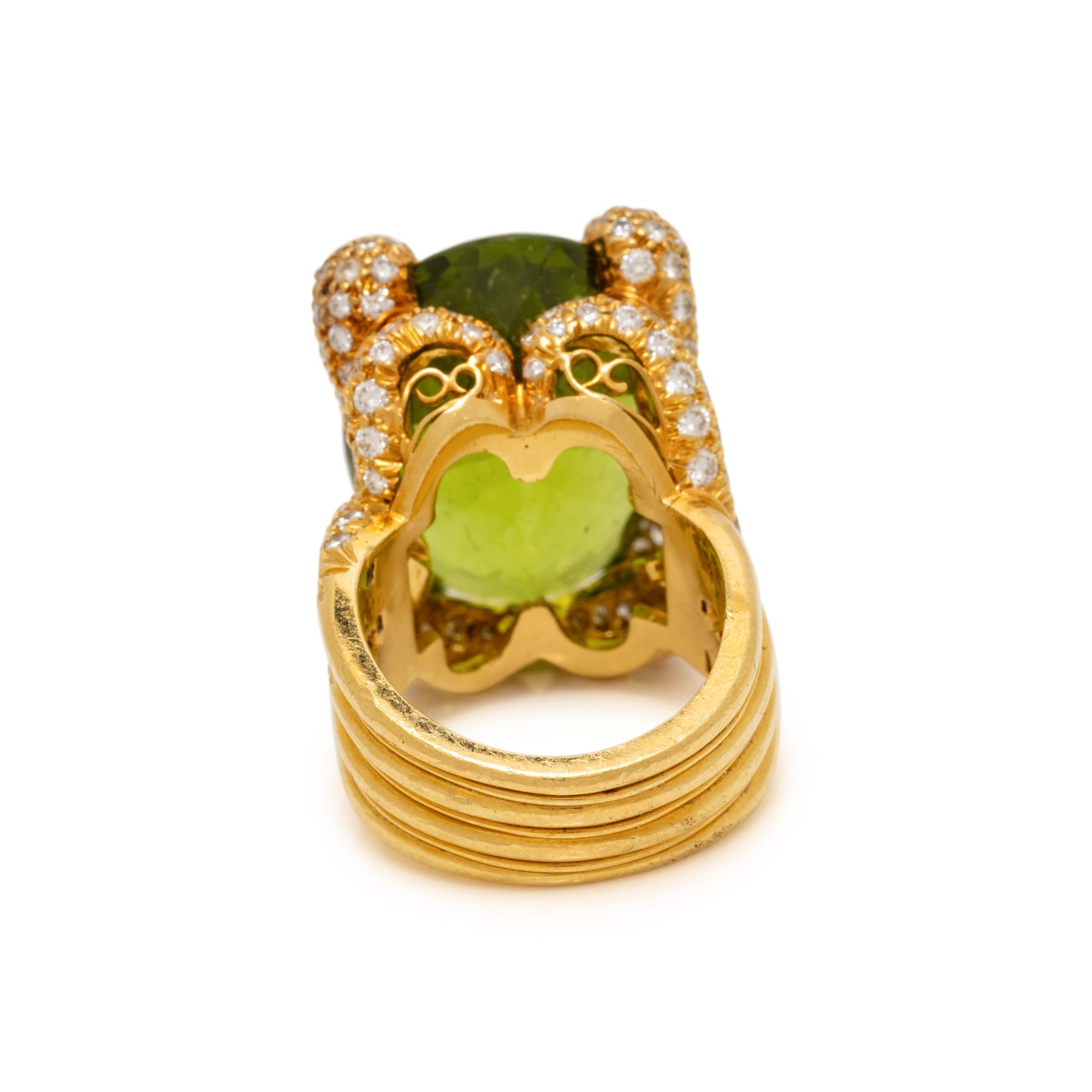 HENRY DUNAY, PERIDOT, DIAMOND, AND YELLOW GOLD 'HARMONY' RING