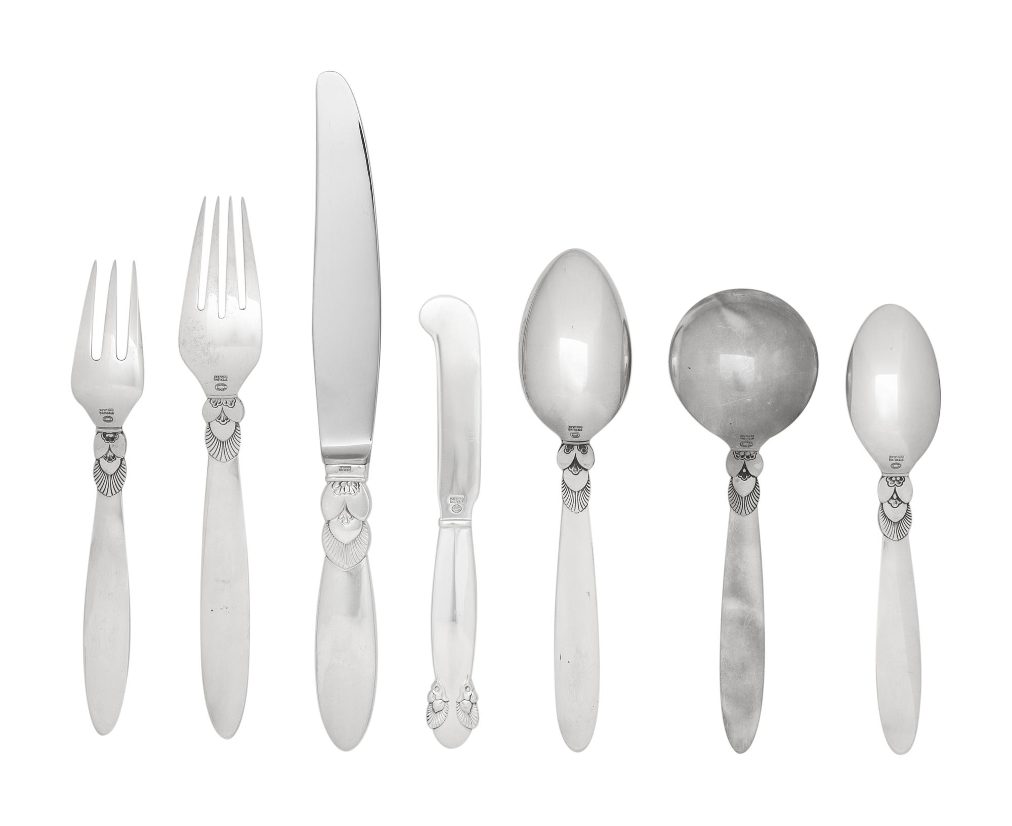 A Georg Jensen Cactus Silver Flatware Service