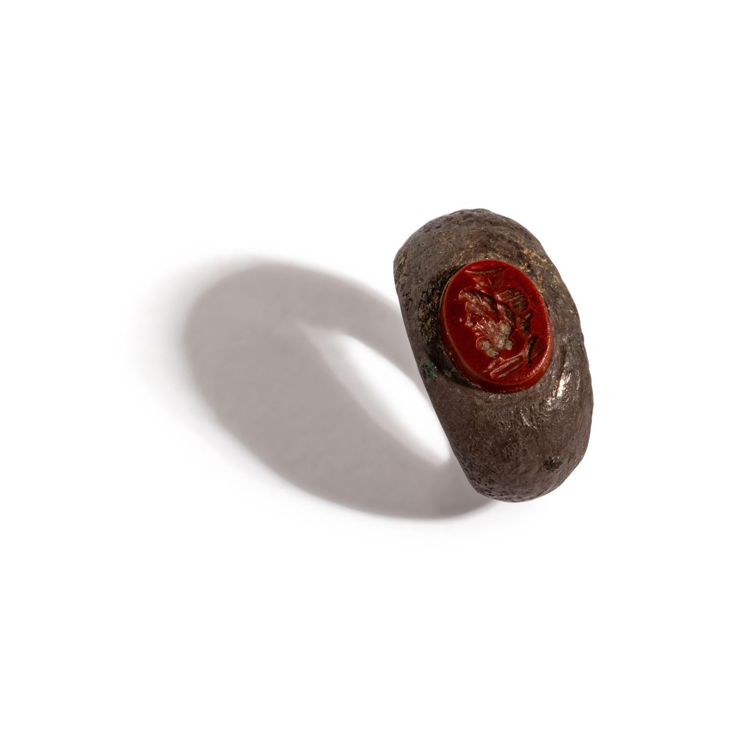 A Roman Silver and Jasper Finger Ring with the God Serapis