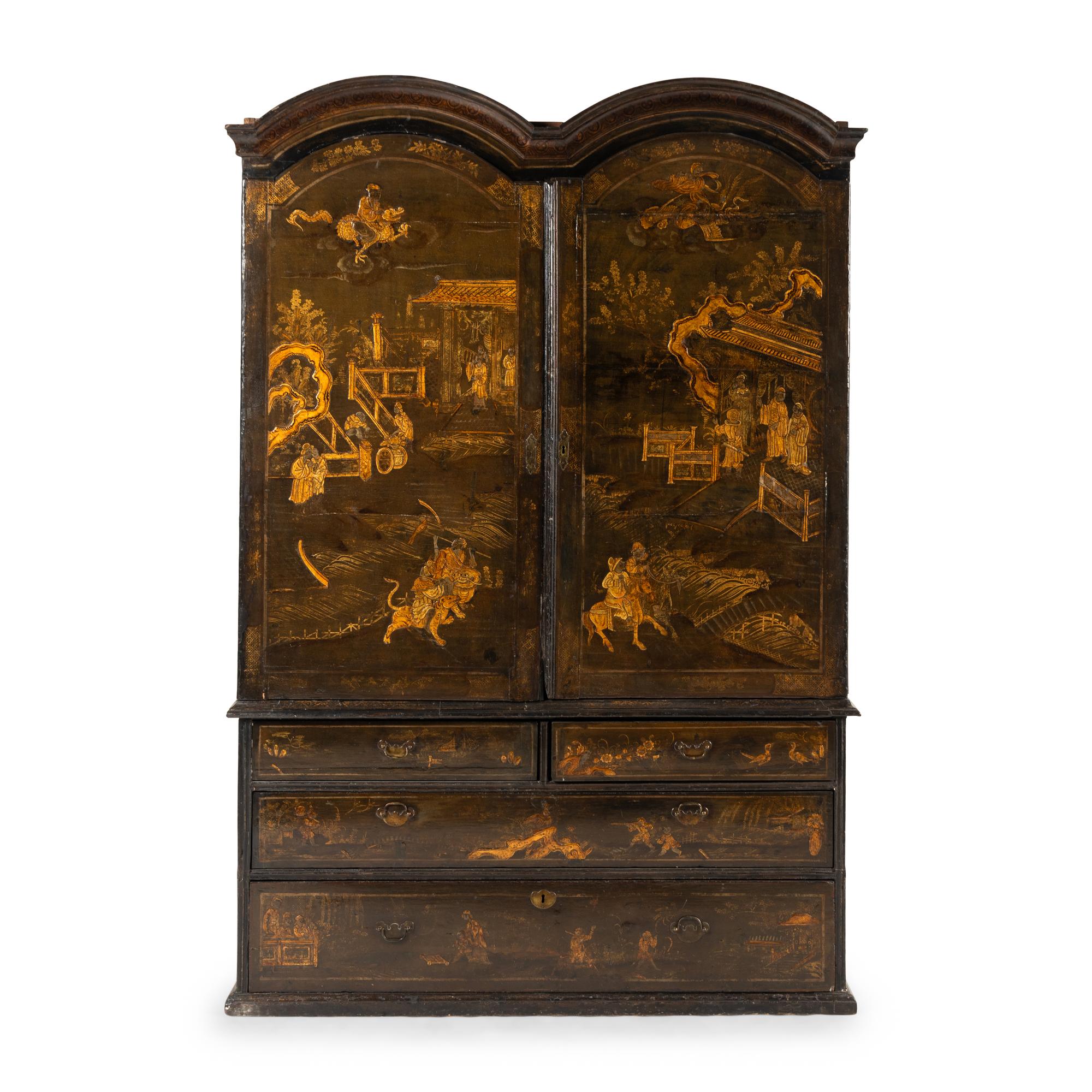 A William and Mary Green-Japanned Clothes Press