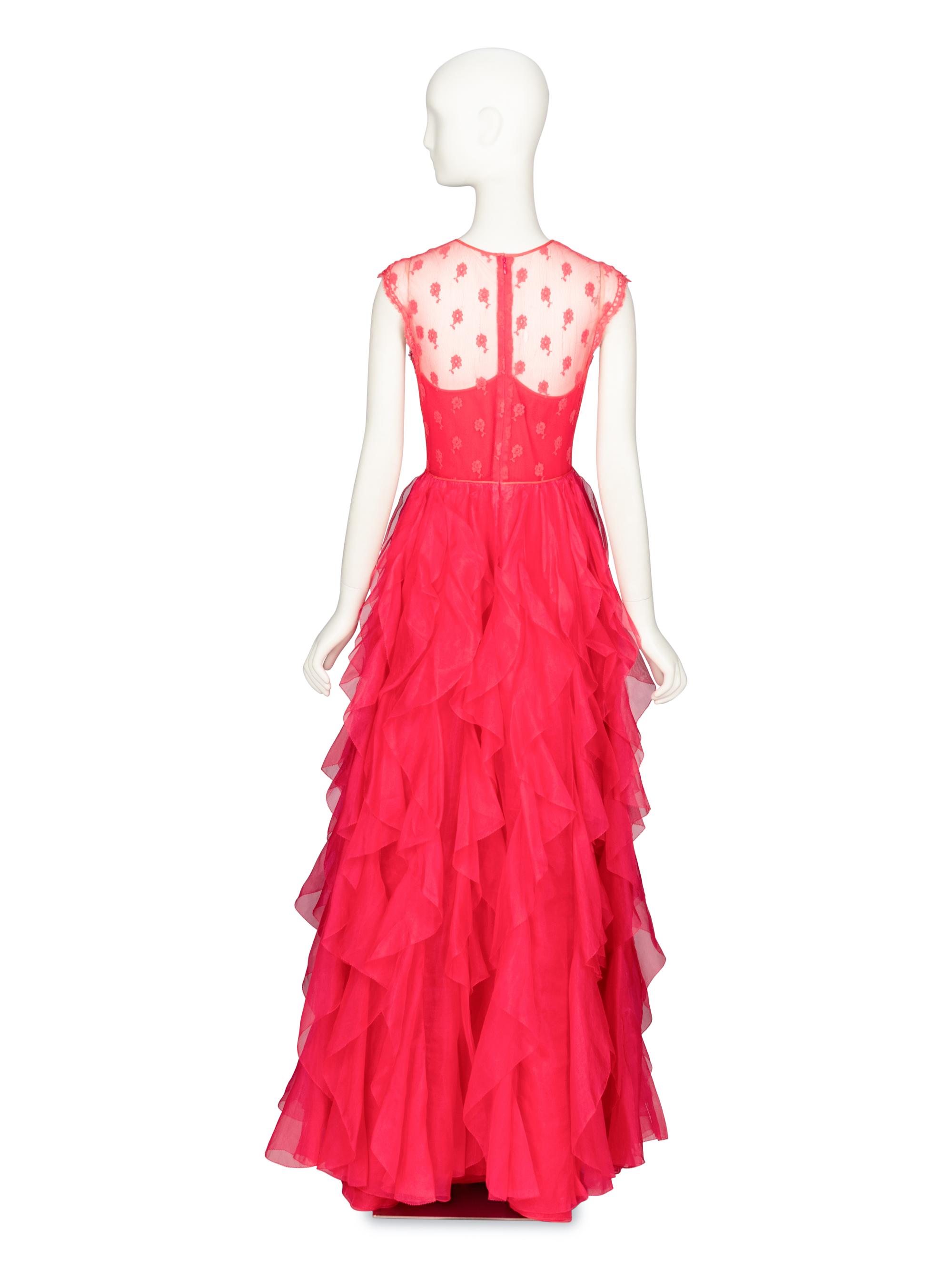 VALENTINO, HOT PINK RUFFLED GOWN