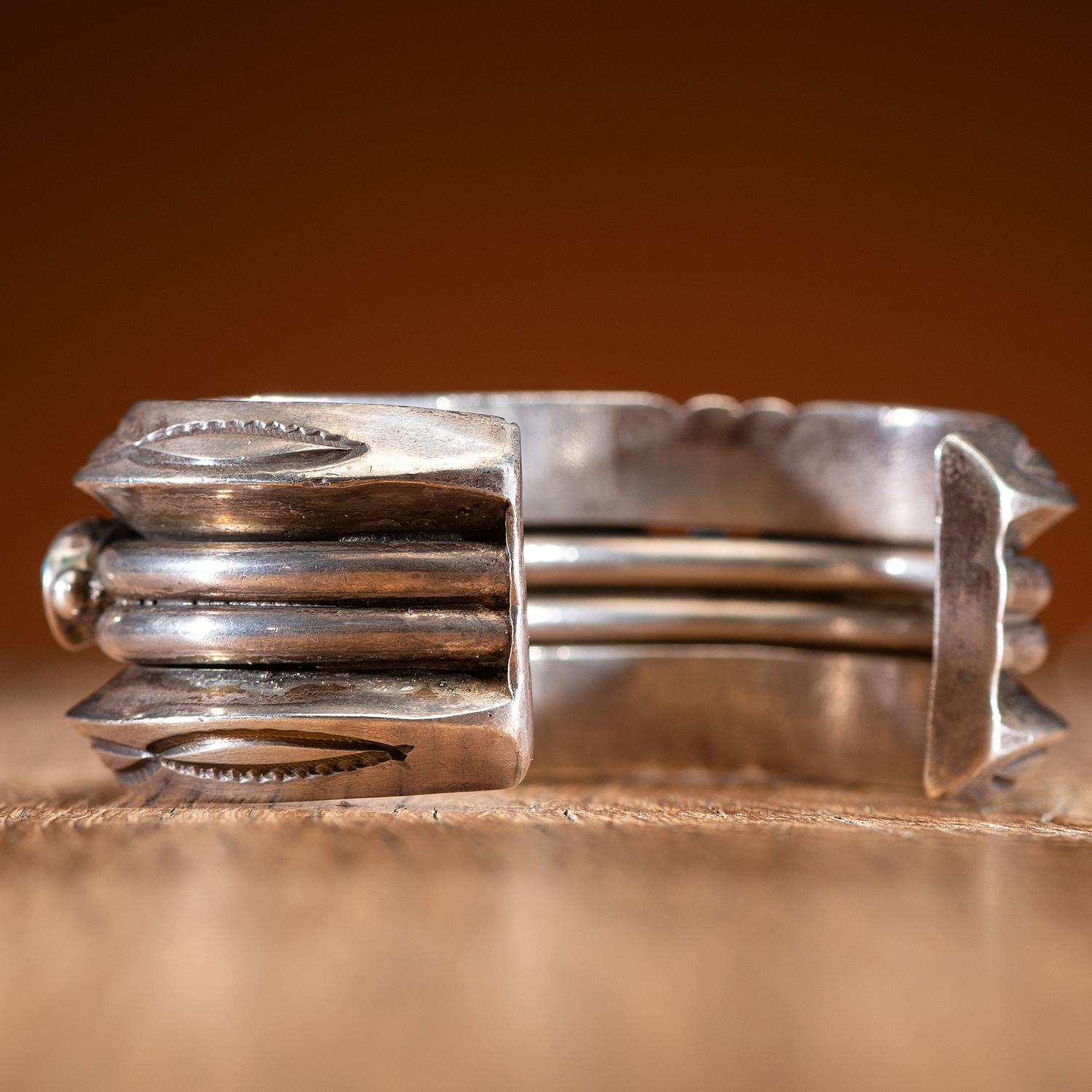 Mark Chee (Dine, 1914-1981) Heavy Silver and Lone Mountain Turquoise Cuff Bracelet