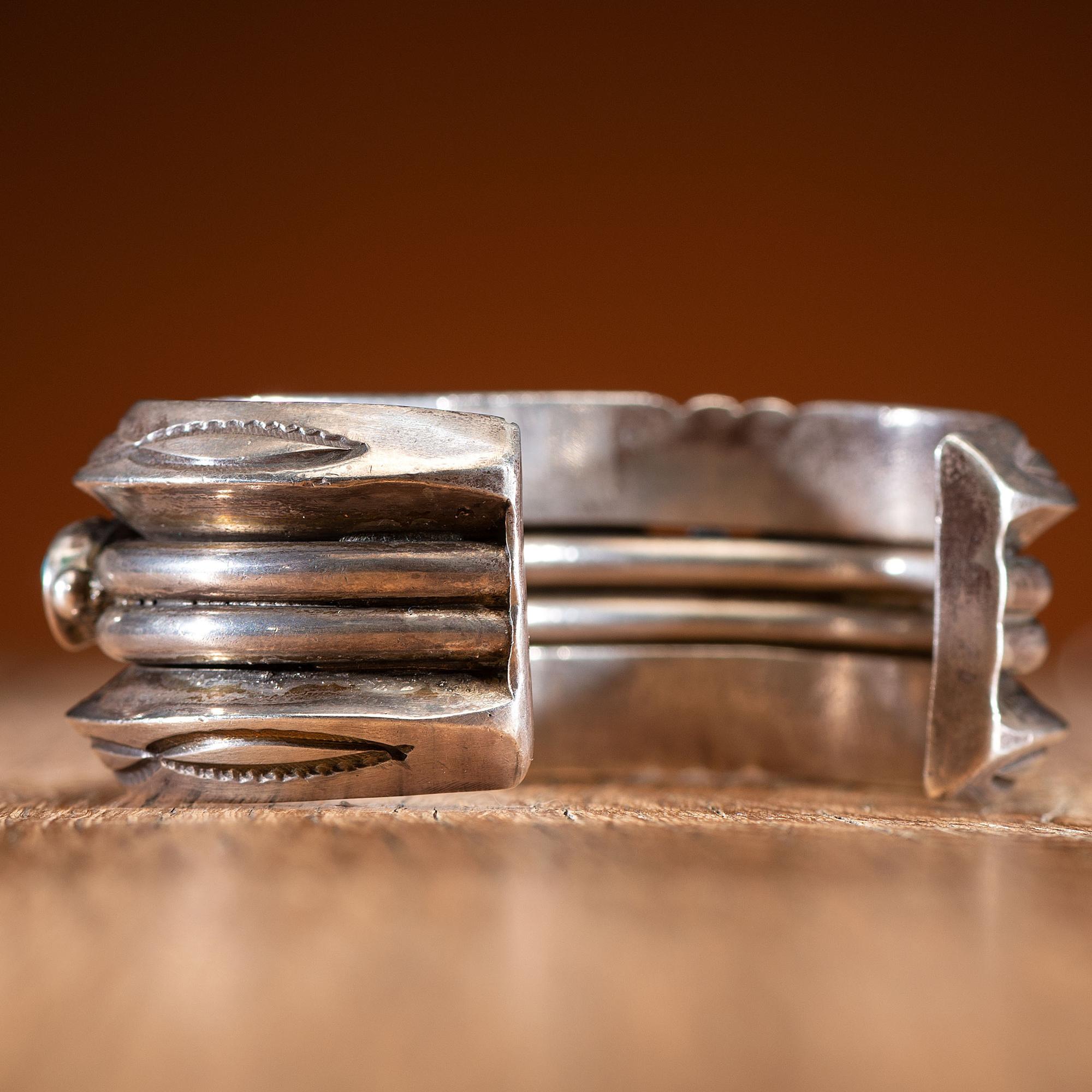 Mark Chee (Dine, 1914-1981) Heavy Silver and Lone Mountain Turquoise Cuff Bracelet