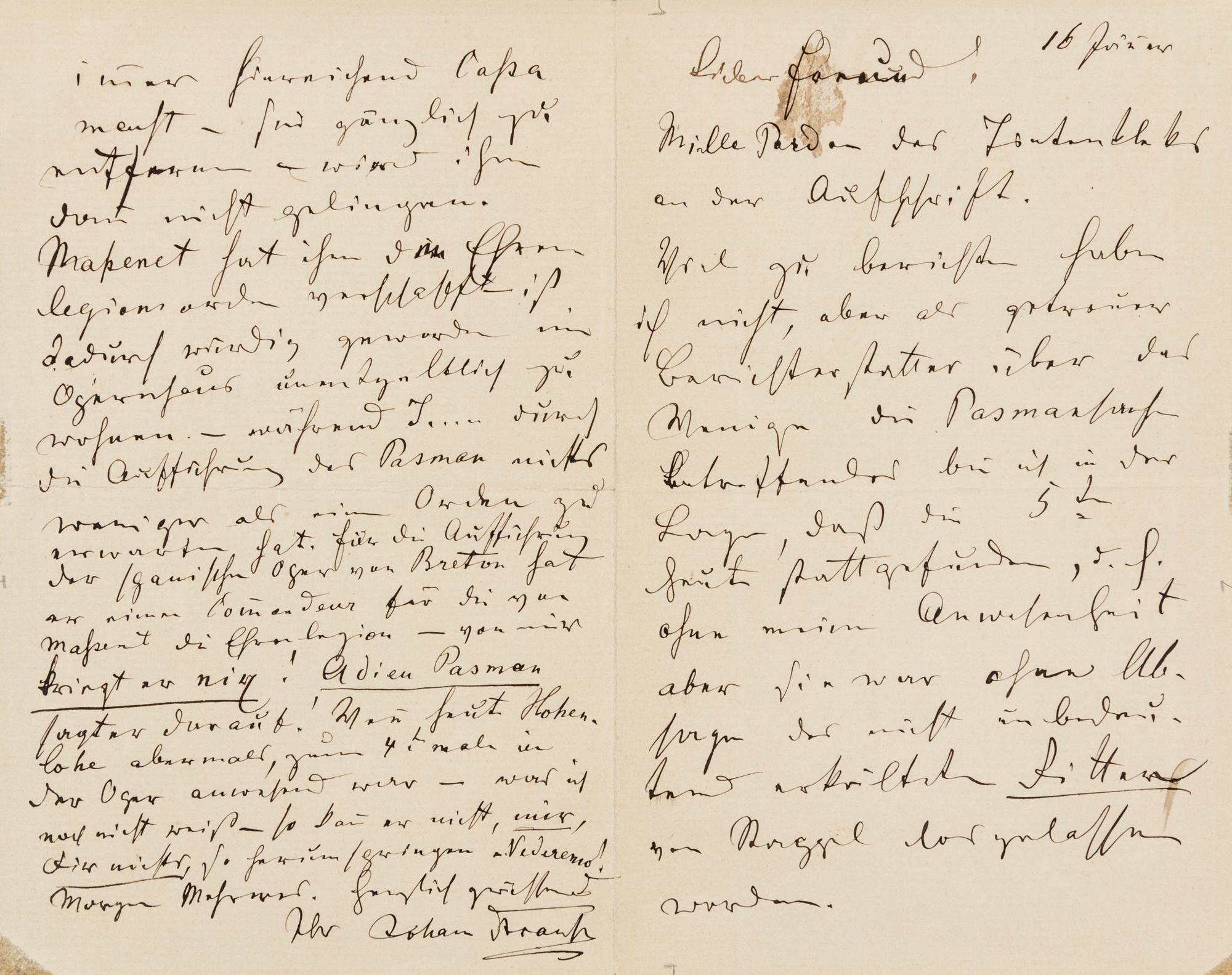 STRAUSS, Johann (1825-1899). Autograph letter signed ("Joh. Strauss"), in German, to publisher Fritz Simrock. [Vienna], 16 January [189