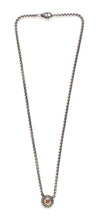 A Sterling Silver, 14 Karat Yellow Gold and Pink Tourmaline "Cookie" Necklace, David Yurman, 9.30 dwts.