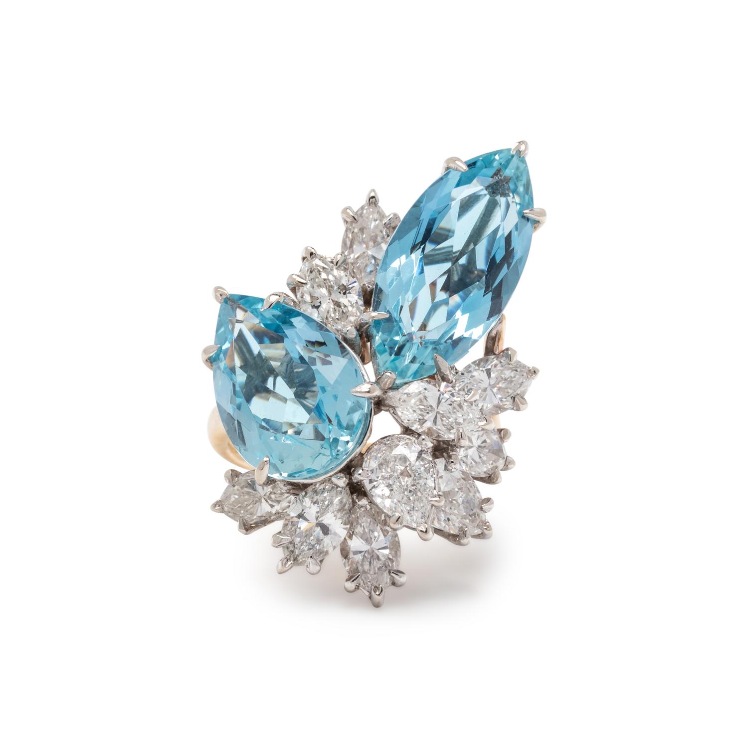 AQUAMARINE AND DIAMOND RING