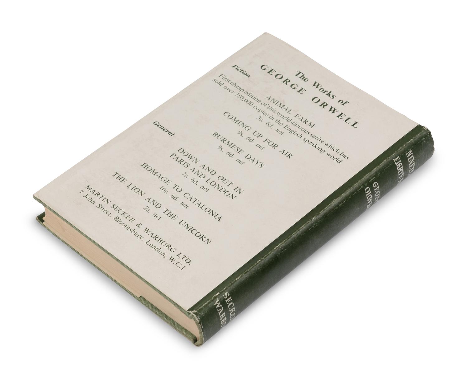 ORWELL, George (1903-1950). Nineteen Eighty-Four . London: Secker & Warburg, 1949.