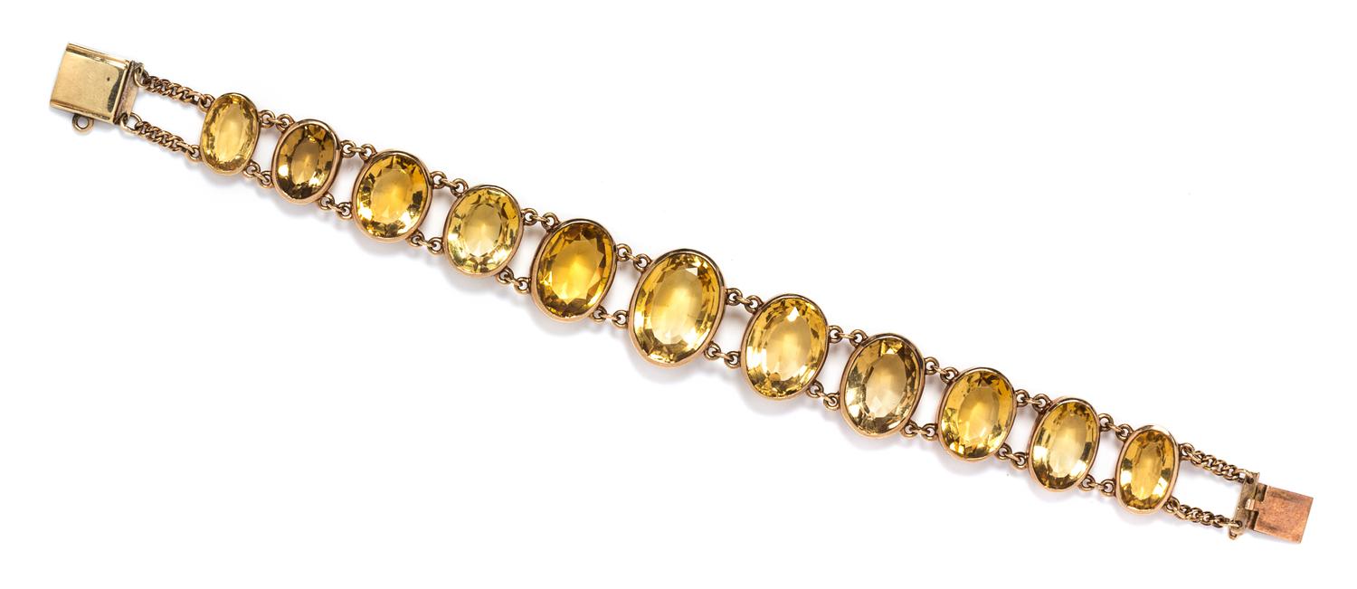An Antique Rose Gold and Citrine Bracelet, 12.50 dwts.