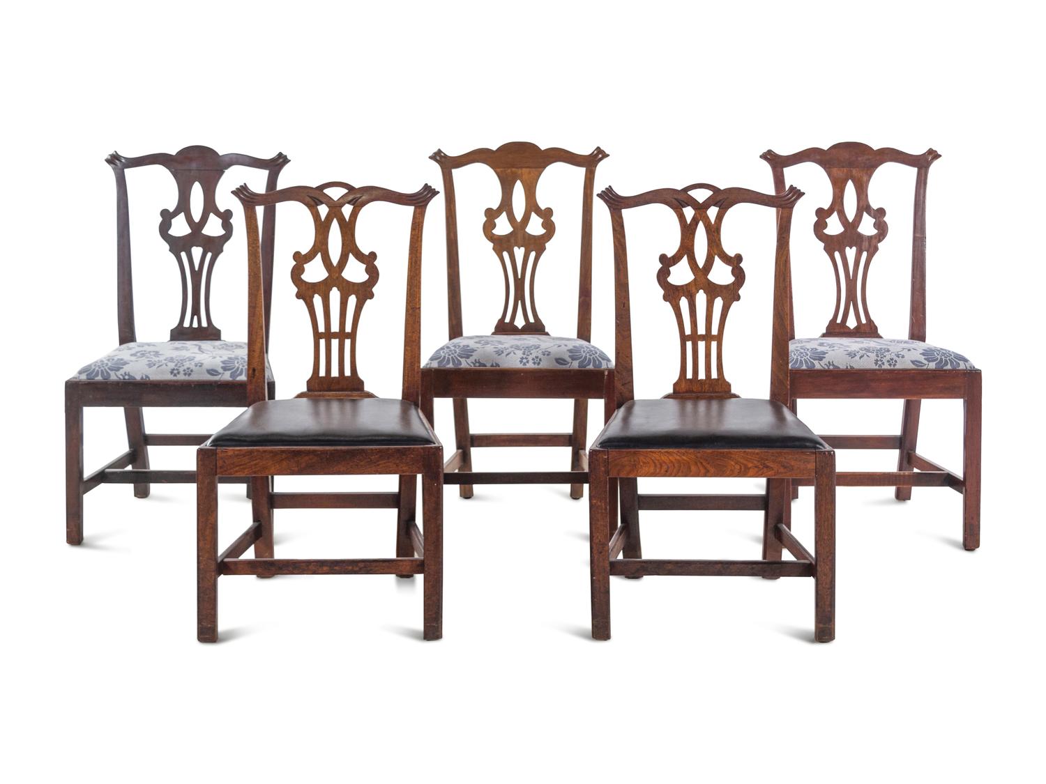 A Set of Five Chippendale Style Mahogany Side Chairs