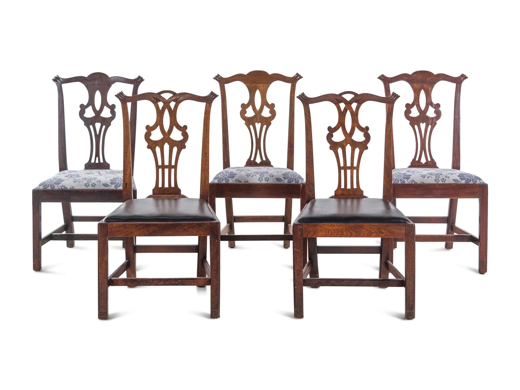 A Set of Five Chippendale Style Mahogany Side Chairs