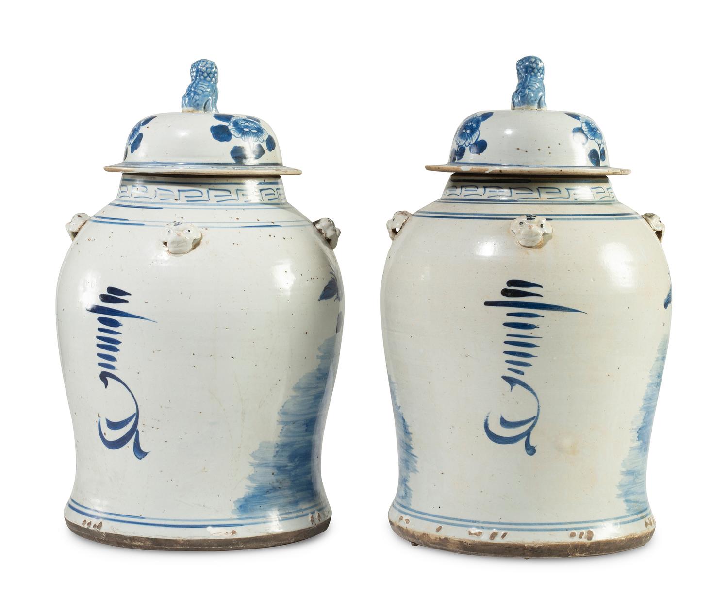 A Pair of Chinese Blue and White Porcelain Ginger Jars
