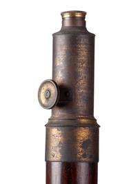 3 1/4 in. wood body single-draw telescope. Length 33 in. 19th century.