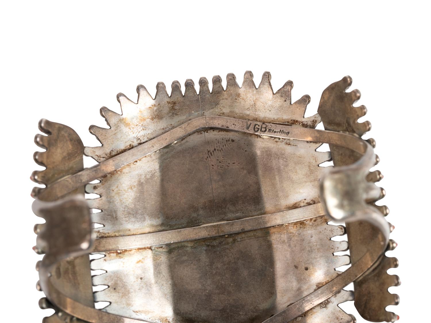 Zuni Sterling Silver and Coral Cluster Cuff Bracelet