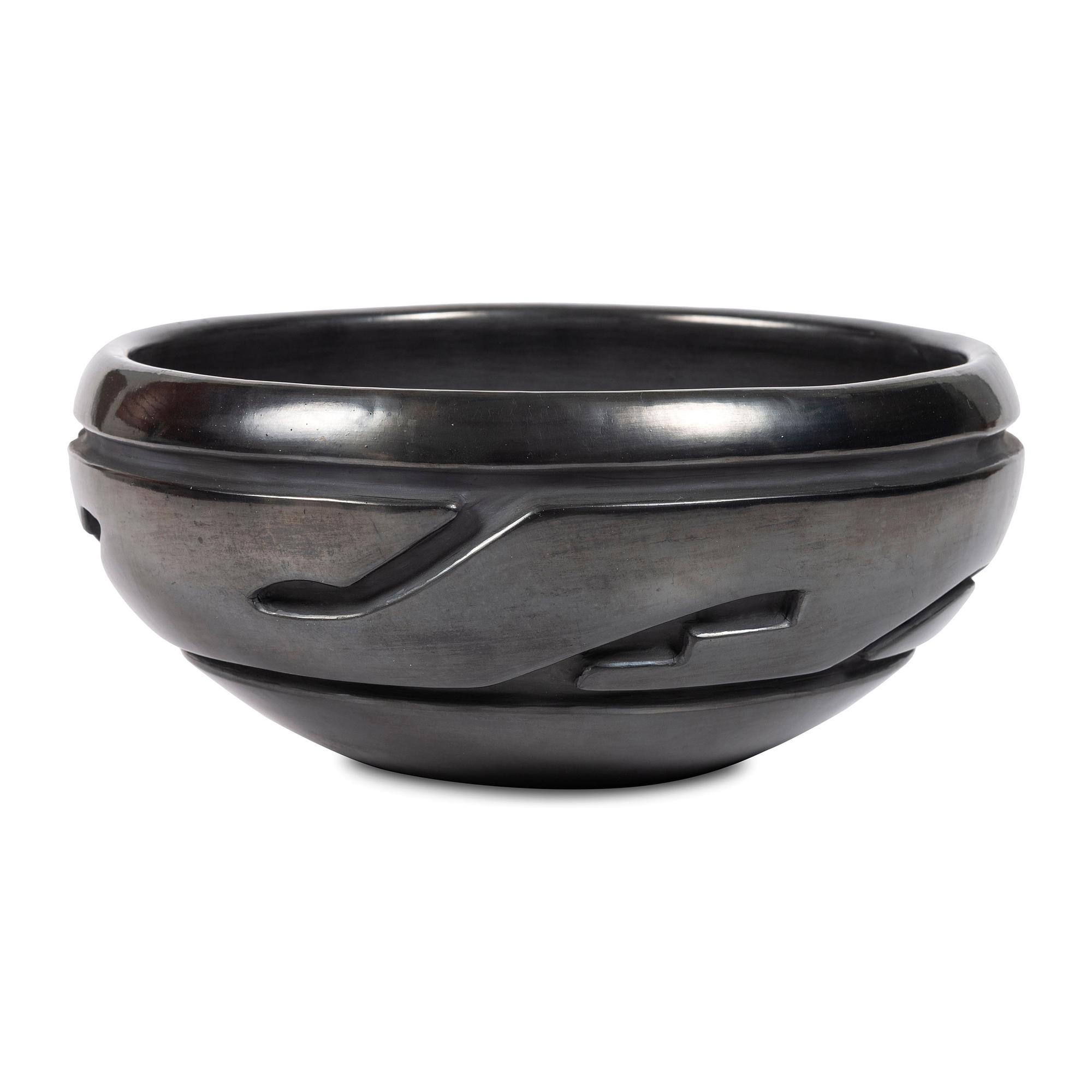 Carved Blackware Pottery Bowl, with Avanyu