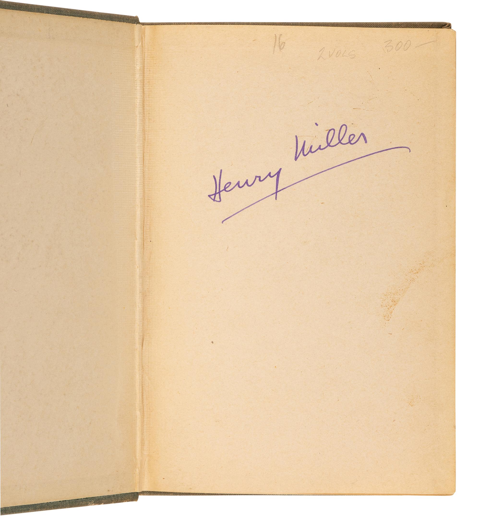 MILLER, Henry (1891-1980). The Rosy Crucifixion Book One: Sexus . Paris: The Obelisk Press, 1949.
