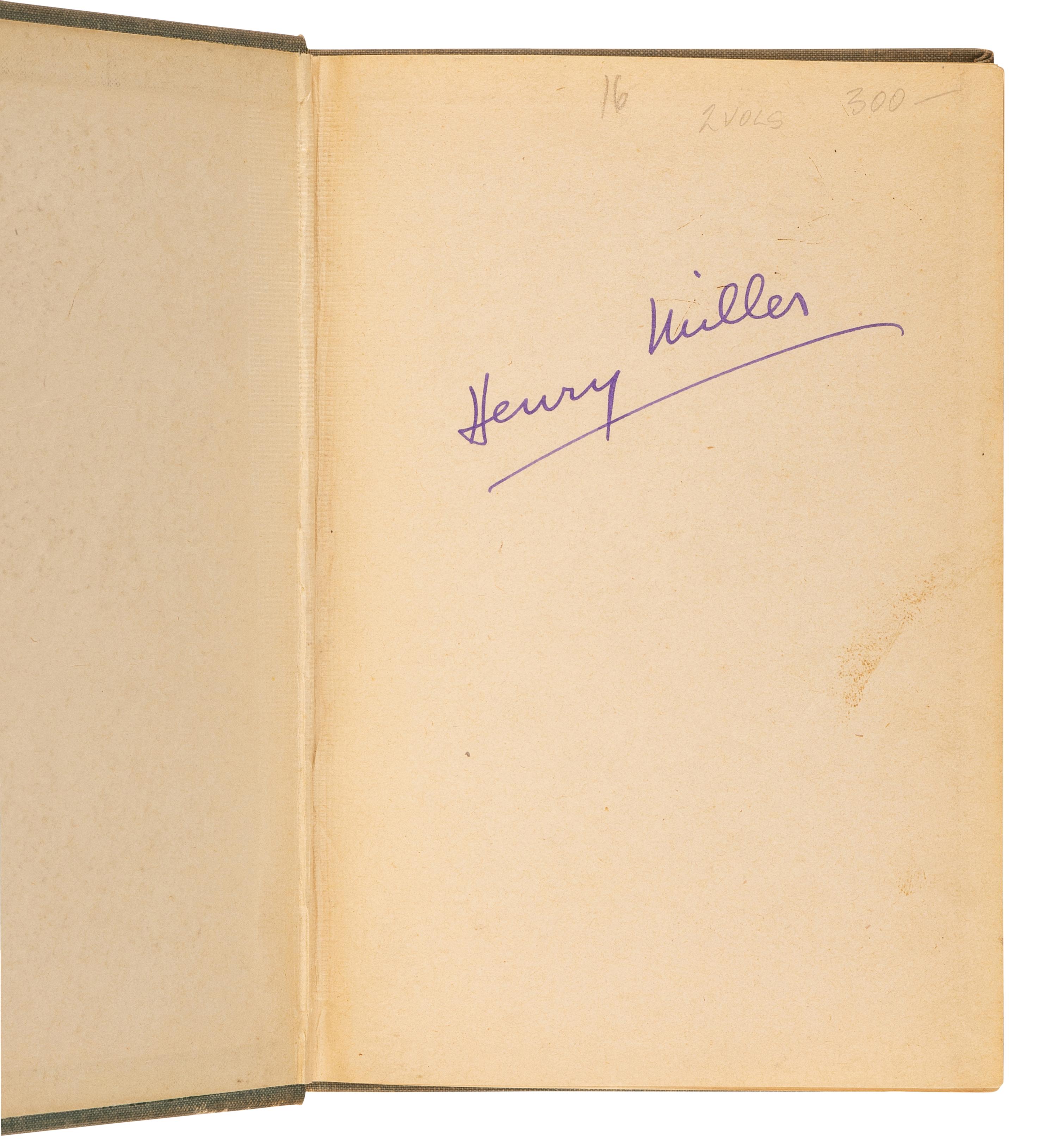 MILLER, Henry (1891-1980). The Rosy Crucifixion Book One: Sexus . Paris: The Obelisk Press, 1949.
