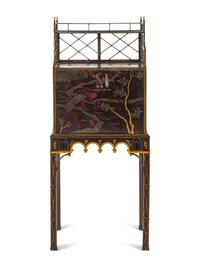 A George III 'Lac Bergaute' and Black and Gilt-Japanned Secrétaire Cabinet-on-Stand
