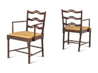 A Set of Four English Mahogany Faux-Bamboo Arm Chairs