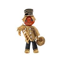 YELLOW GOLD, DIAMOND, CORAL AND ENAMEL CHIMNEY SWEEP BROOCH