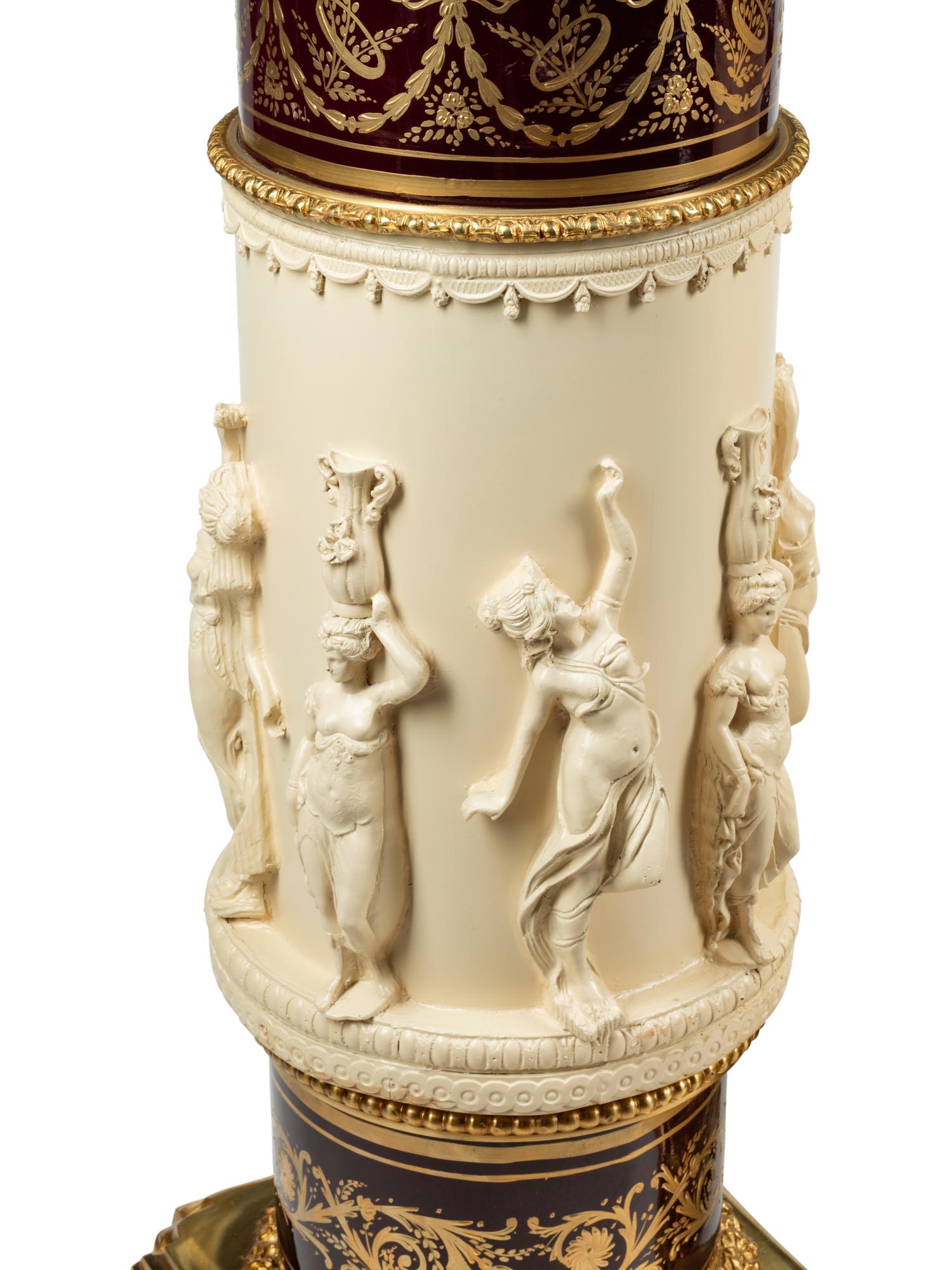 A Pair of Gilt Bronze Mounted Composition and Painted Metal Marble-Top Pedestals