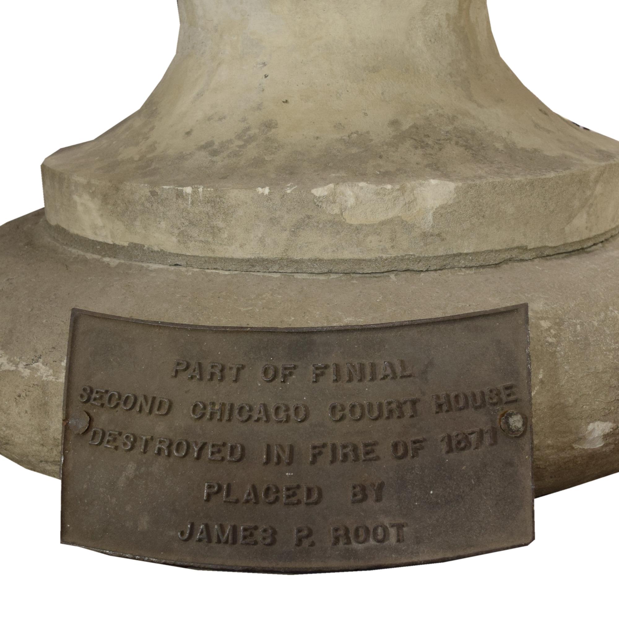 A Carved Limestone Finial from the Second Chicago Courthouse 44" W x 44" D x 53" H — United States, Circa 1935