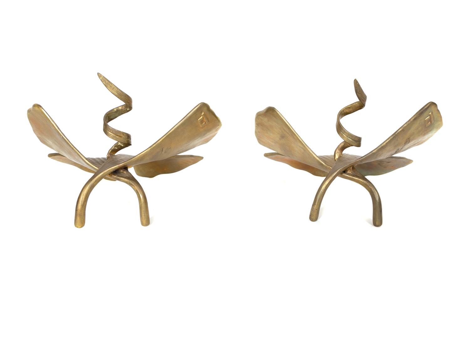 A Pair of Marc Bankowsky Bronze Ginko Candlesticks