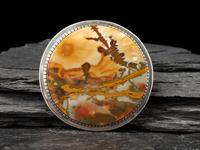 Silver and Petrified Wood Belt Buckle, with Gold Accents on Reverse