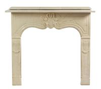 A Composition Simulated Marble Fireplace Height 43 1/2 x width 48 x depth 11 inches.