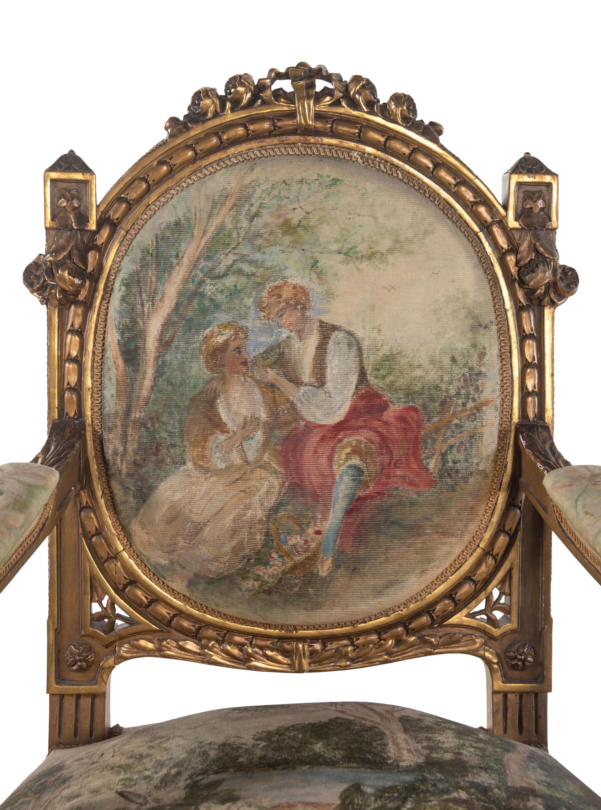 A Louis XVI Style Giltwood Seven-Piece Salon Suite