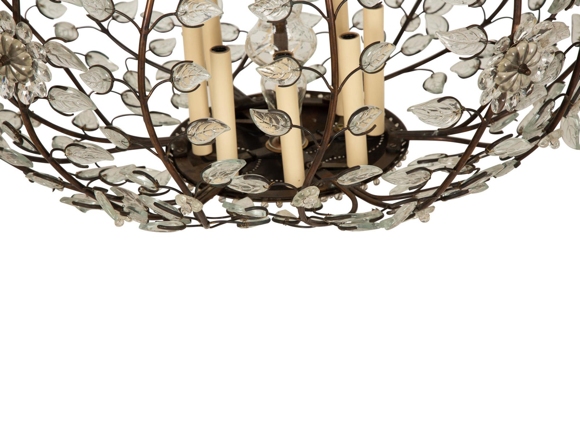 A Large Gilt Metal and Etched Glass Chandelier in the Manner of Maison Baguès