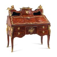 A Louis XV Style Parquetry and Gilt Bronze Mounted Slant-Front Bureau