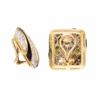 Diamond, Onyx, and Yellow Gold Earrings