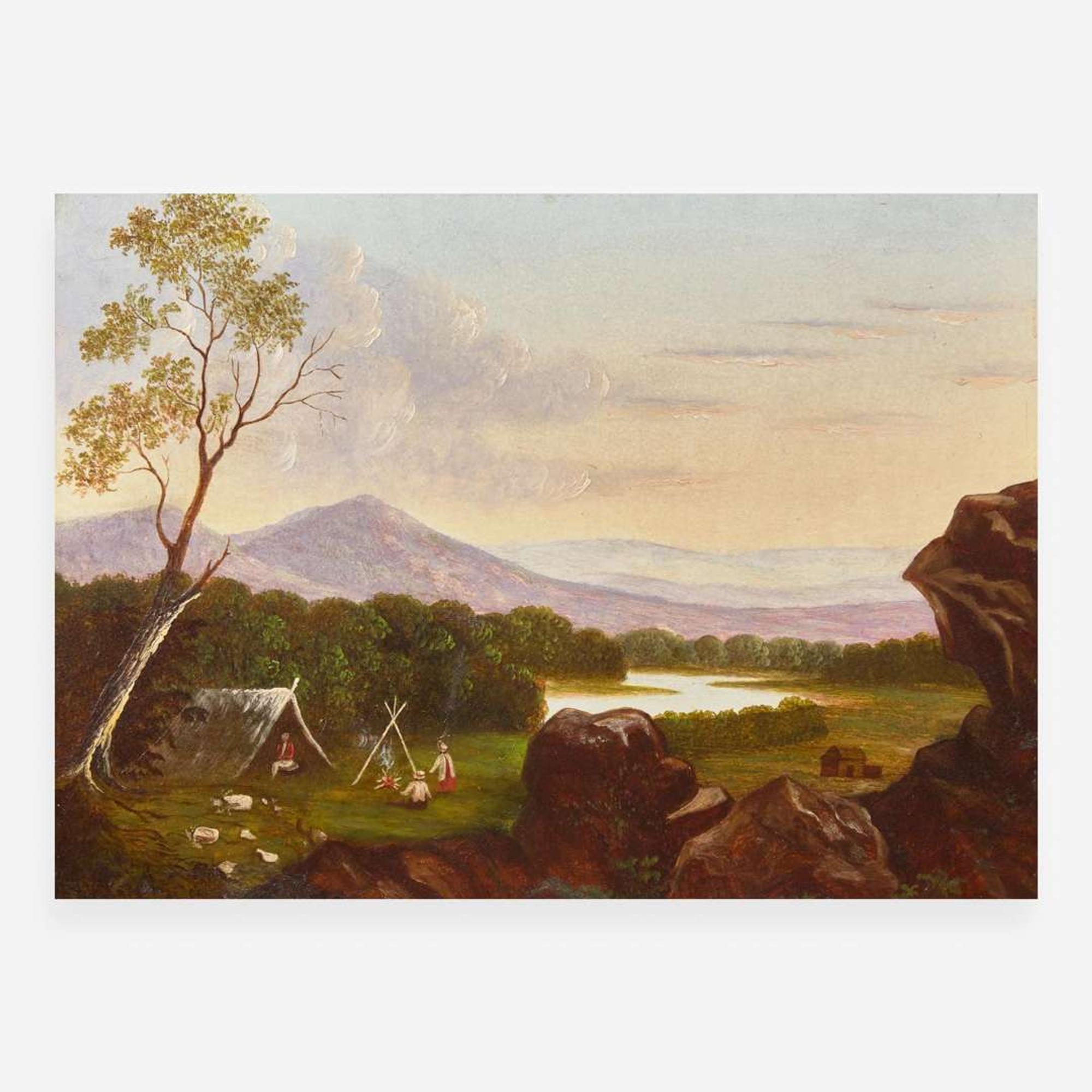 American School 19th century Campers in a Landscape, Possibly near West Point, New York