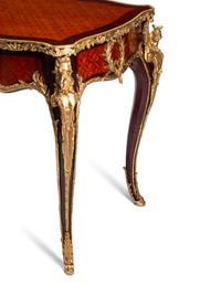 A Louis XV Style Gilt Bronze Mounted Parquetry Bureau Plat