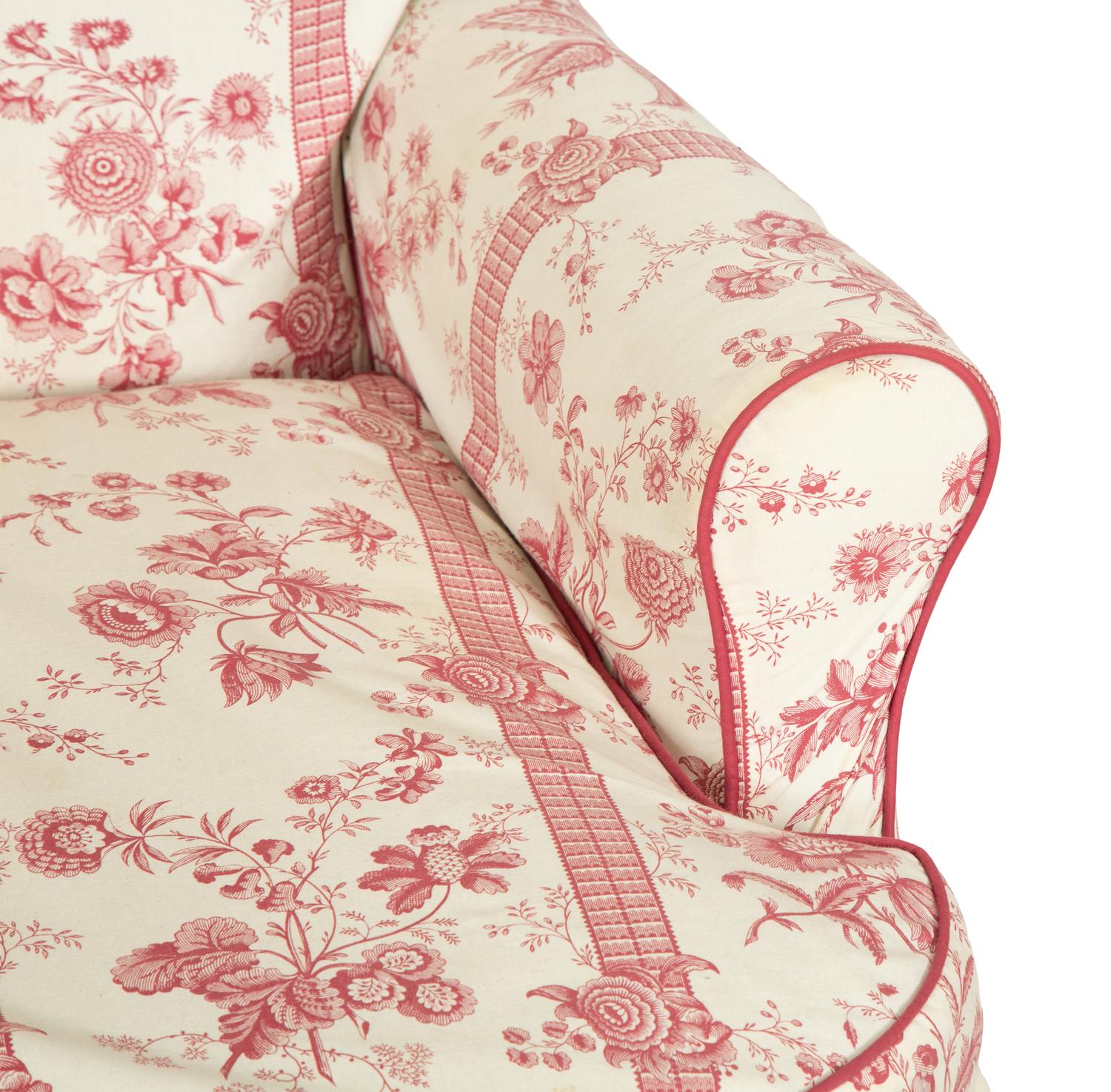 An American Empire Mahogany Foot Stool and a Printed Cotton Slip-Upholstered Club Chair