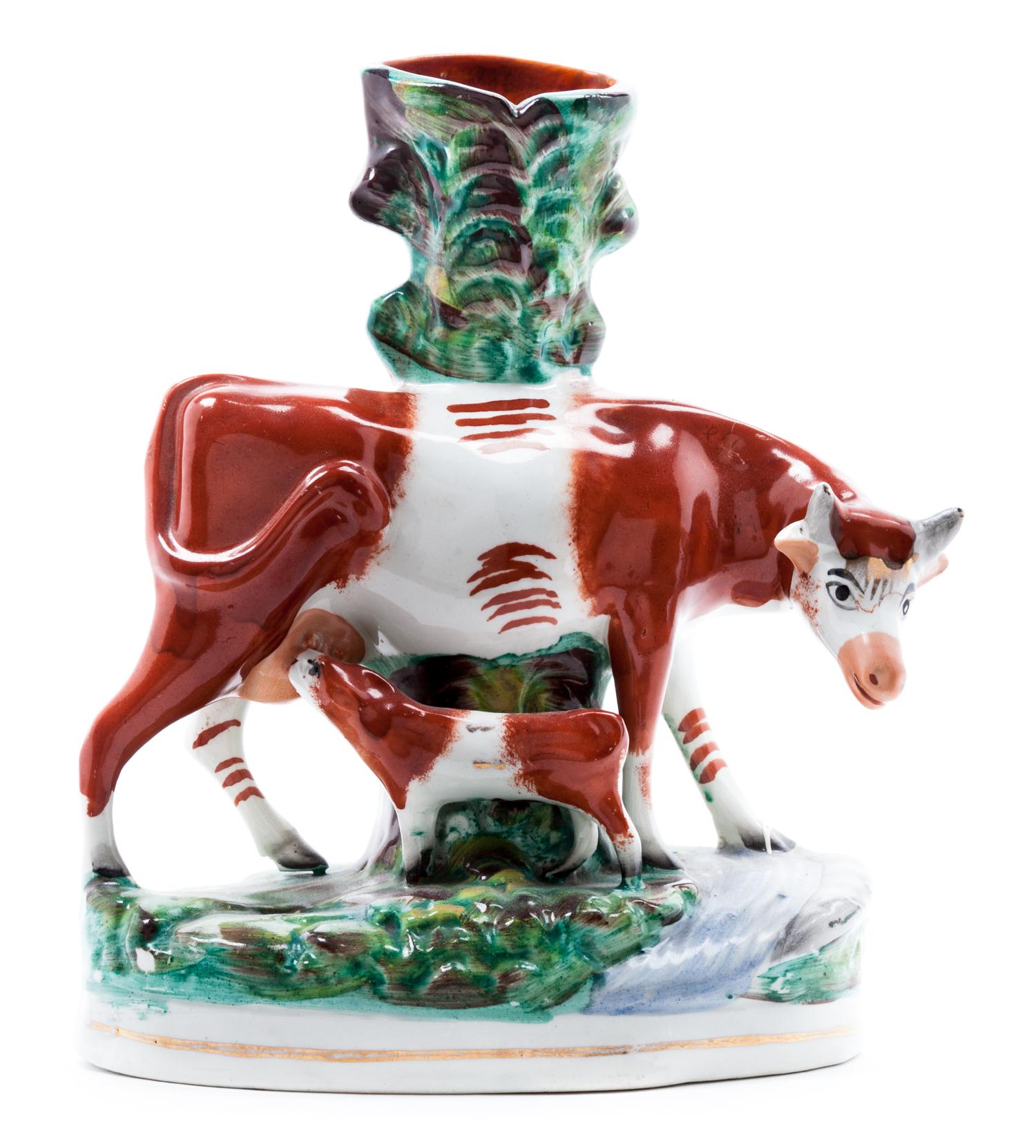 A Staffordshire Pottery Vase Height 10 1/2 inches.