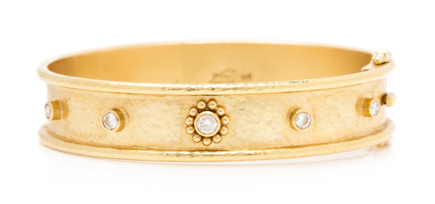 An 18 Karat Yellow Gold and Diamond Bangle Bracelet, Elizabeth Locke, 20.40 dwts.