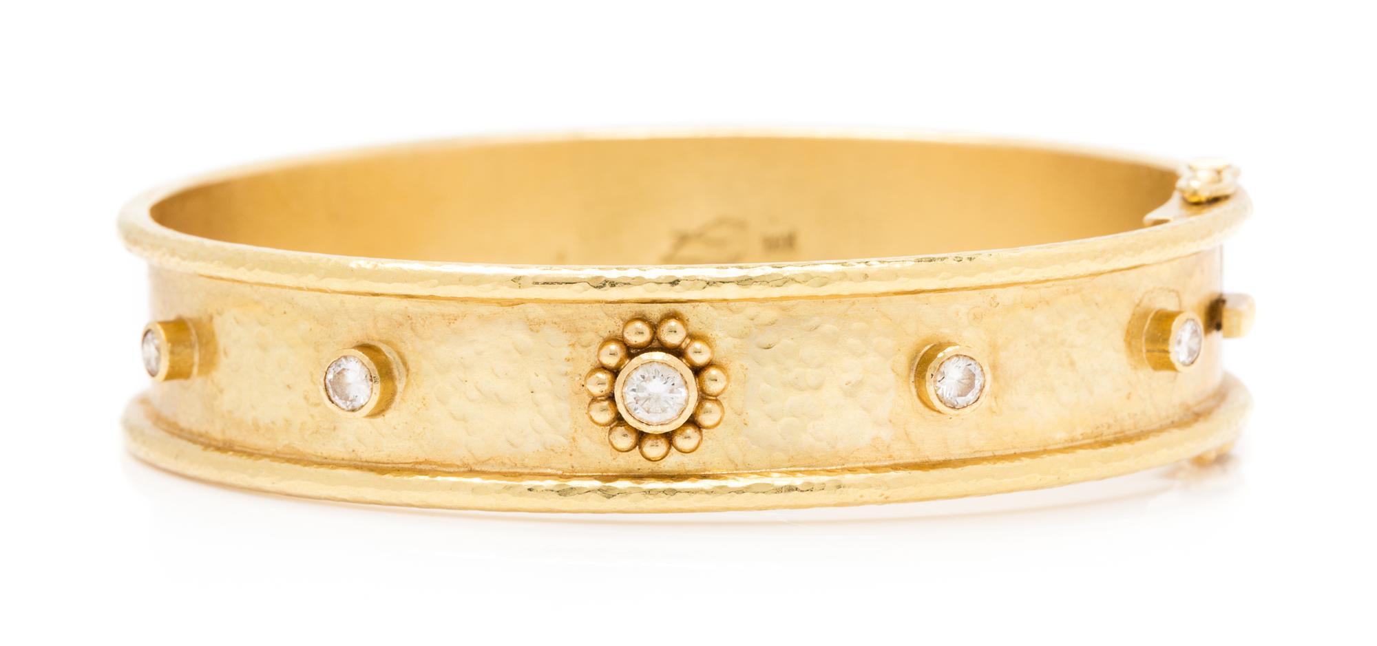 An 18 Karat Yellow Gold and Diamond Bangle Bracelet, Elizabeth Locke, 20.40 dwts.